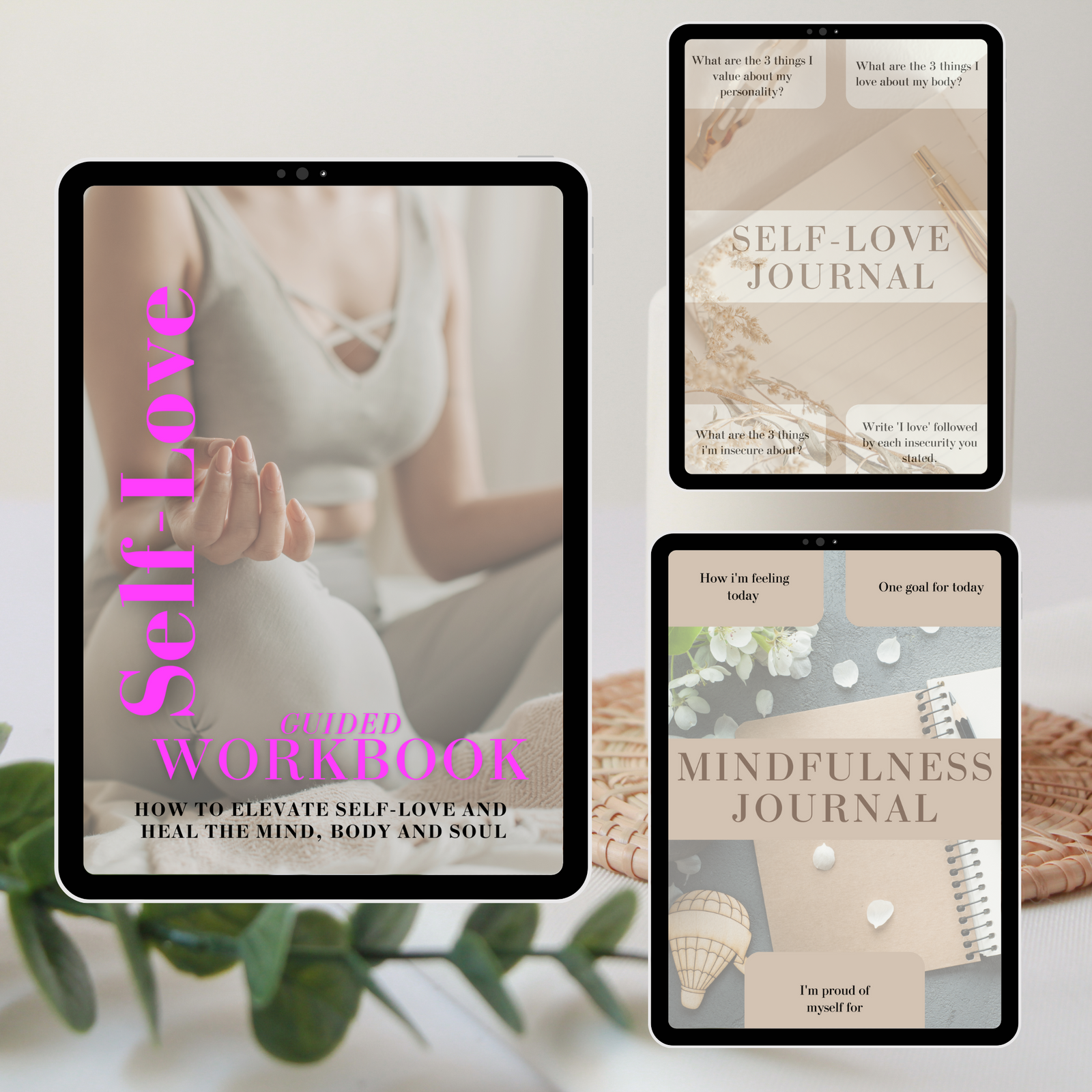 Self Love Bundle digital ebook — cover and journals
